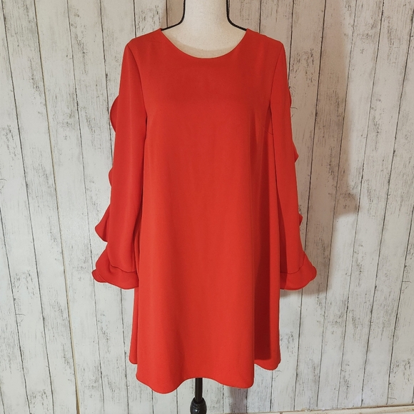 NWT CeCe Red Ruffled Sleeve A-line Dress Size 6 - Picture 1 of 9